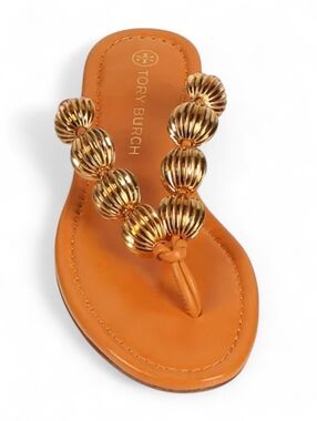 TORY BURCH Jewel Capri Thongs Calf Leather Knotted Mandarin Flip Flop Sandal 9